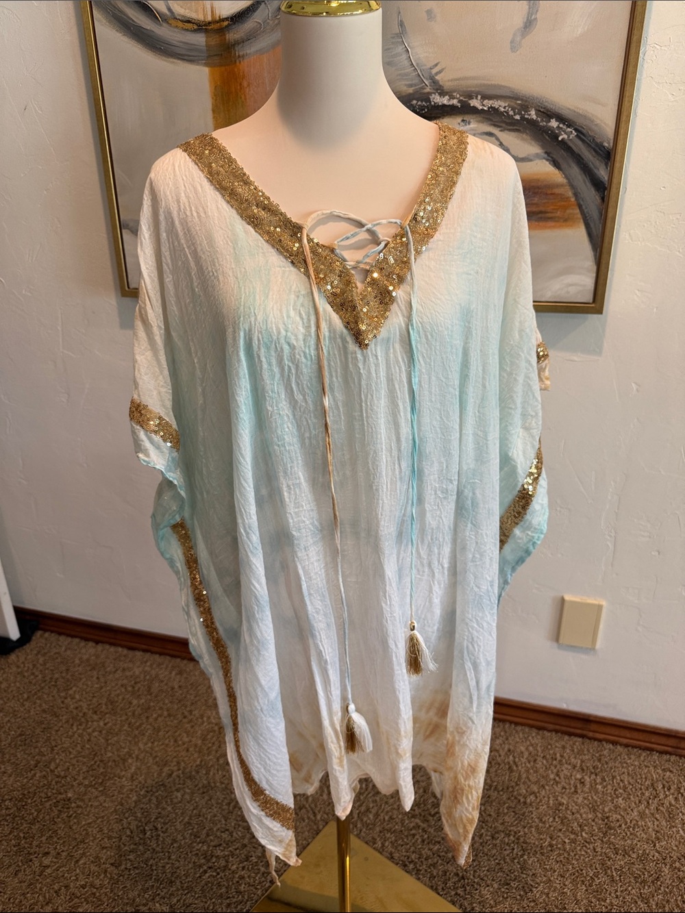 Ingear Resort Mint and Gold Sequin V-Neck Cover-Up